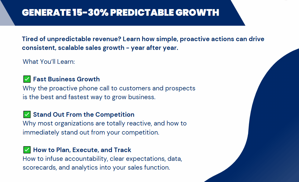 Generate 15–30% Predictable Growth workshop slide